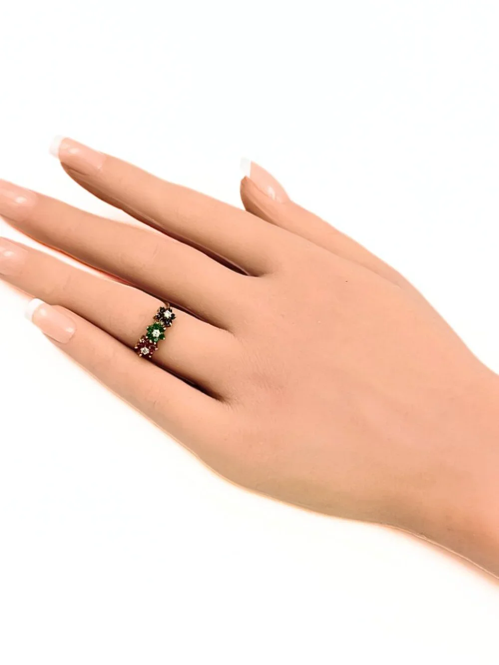 Estate 14K Gold Lab Emerald Diamonds Ruby Sapphire Floral Cluster Ring Sz 5